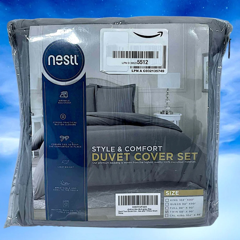 Nestl Twin Duvet Cover Set & Sham | Stone Gray | Wrinkle Free Microfiber 68″×90″